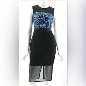 Ted Baker embroidered top sheer bottom Elegant Black and Blue Sleeveless Dress 4